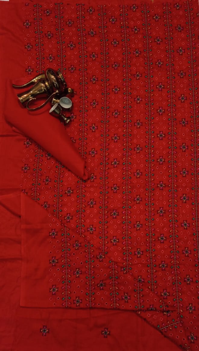 Embroided Unstich 2Piece Red (FashTrove)