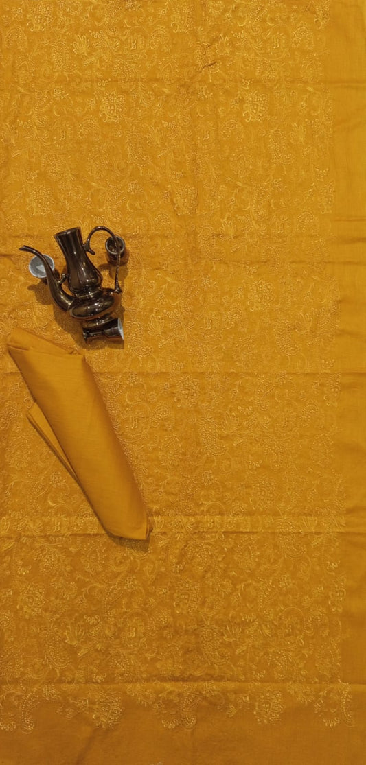 Embroided Unstich 2Piece Mustered Yellow (FashTrove)