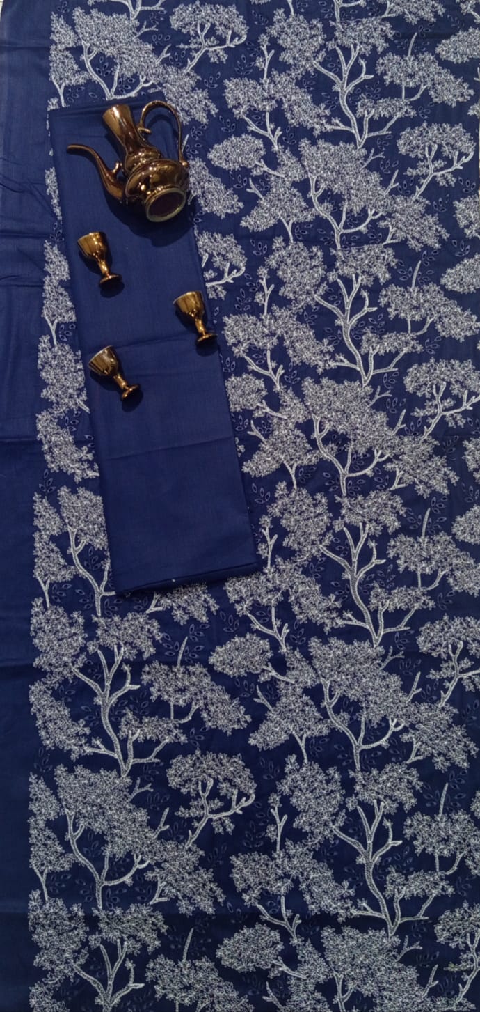 Embroided Unstich 2Piece Blue (FashTrove)