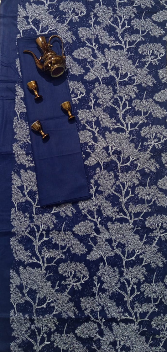 Embroided Unstich 2Piece Blue (FashTrove)