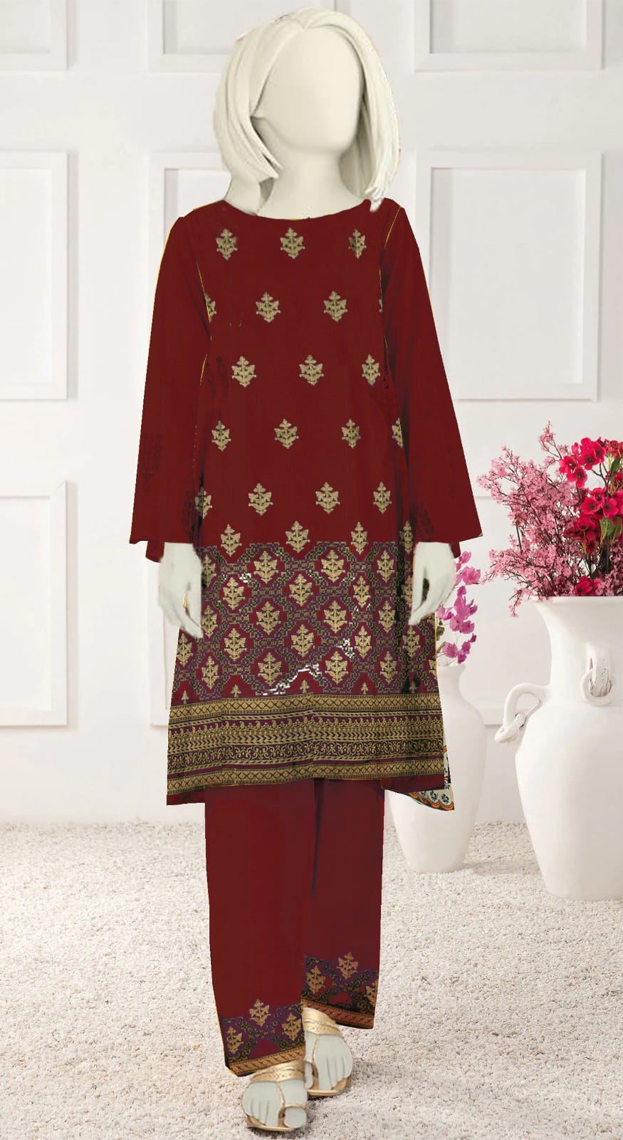 Maroon Embroidered Lawn 2PC Unstiched (ELP 04)
