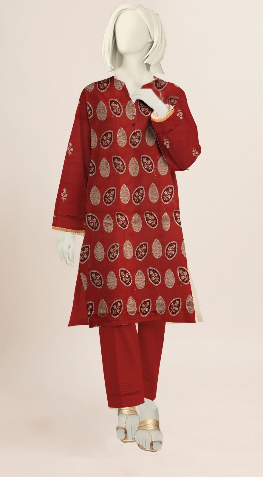 Red Embroidered Lawn 2PC Unstiched (ELP 13)