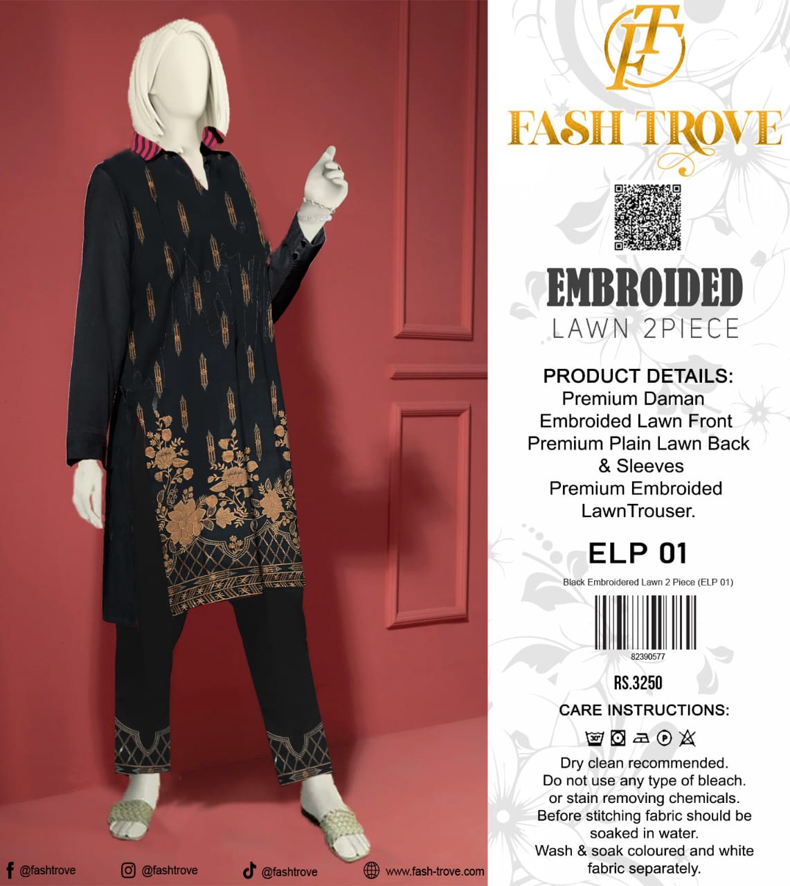 Black Embroidered Lawn 2PC Unstiched (ELP 01)